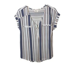 Flower & Feather Striped Blouse Medium